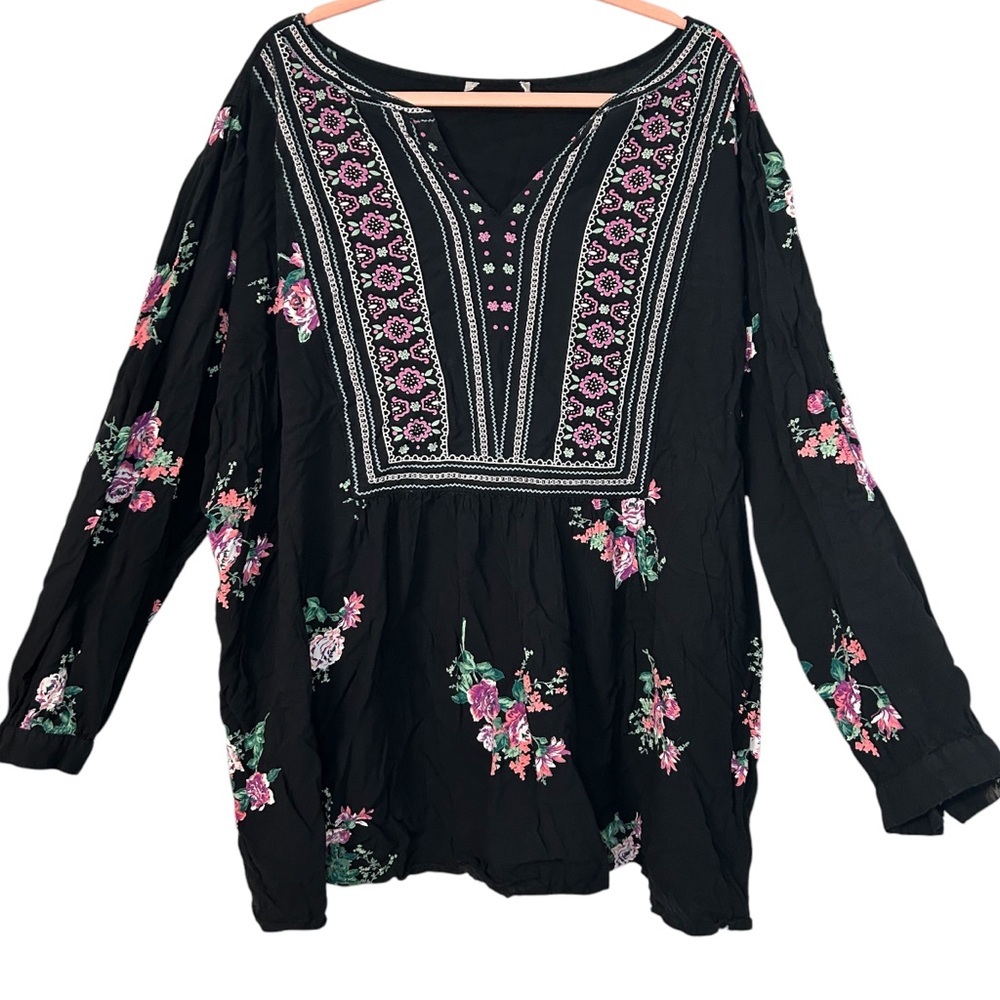 Lane Bryant Black Floral Top 3X
